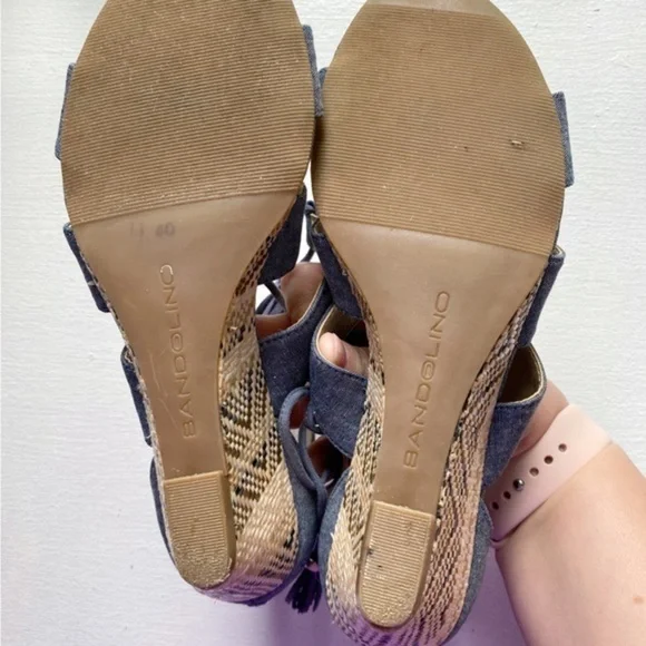 Bandolino Lace Up Denim Wedge Sandals - Picture 11 of 12
